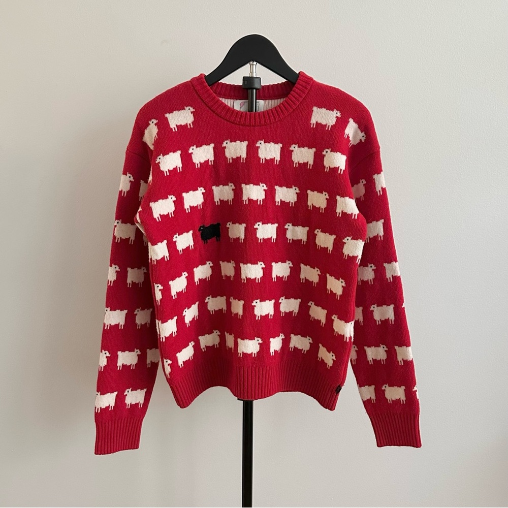 Warm & Wonderful x Rowing Blazers Red Wool Sheep Intarsia Crew Sweater Size M